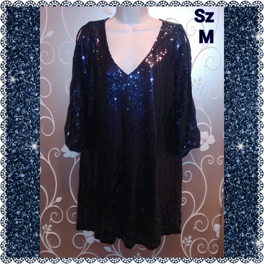 NEW WOMENS BEAUTIFUL BLUE SEQUIN FORMAL MINI DRESS SIZE M